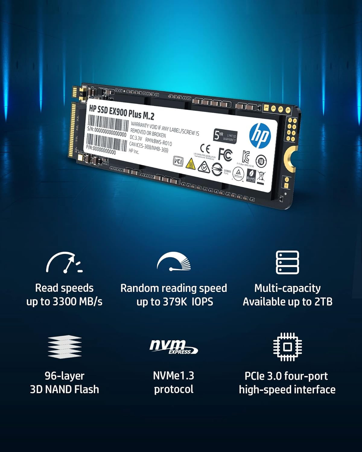 2TB NVMe PCIe 3.0 HP EX900 Plus M.2 SSD